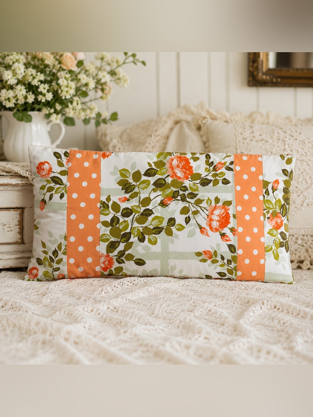 The Front Porch Country Shabby Chic Vintage Floral Lumbar Throw Pillow Case NWT
